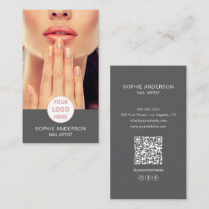 Nail Artist Custom Logo Foto Grau Visitenkarte