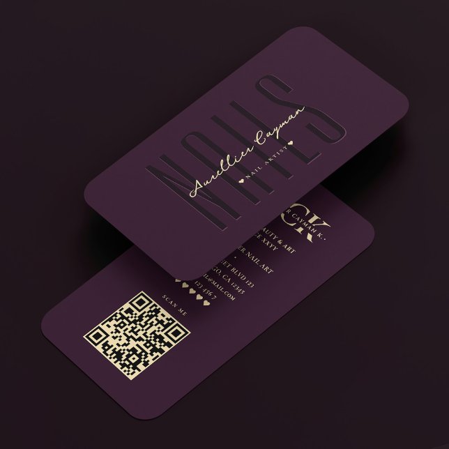 Nail Artist Dark Lila Manicurist Modernes Monogram Visitenkarte (Nail Artist Dark Purple Manicurist Modern Monogram Business Card
)