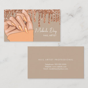 Nail Artist Designer Salon Imitate Glitzer Peach Visitenkarte