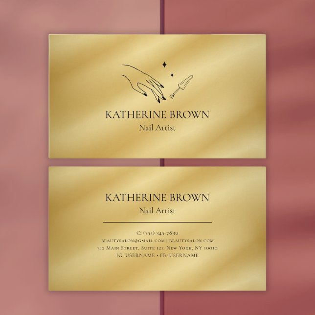 Nail Artist Gold Beruflich Beauty Salon Visitenkarte (Luxury Gold Nail Artist Business Card – Elegant & Professional Design)