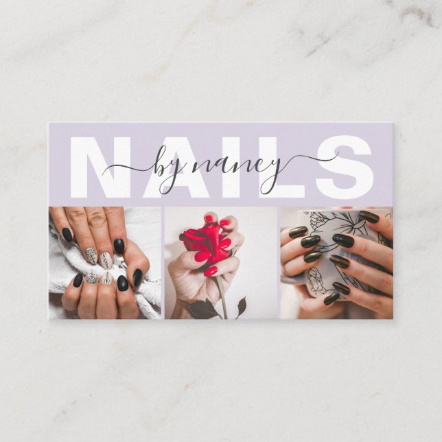 Nail Artist Photo Collage Qr Code Logo Lavender Visitenkarte (Vorderseite)