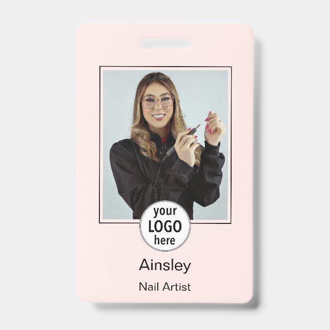  Nail Artist Pink Photo Logo Name Ausweis (Vorderseite)