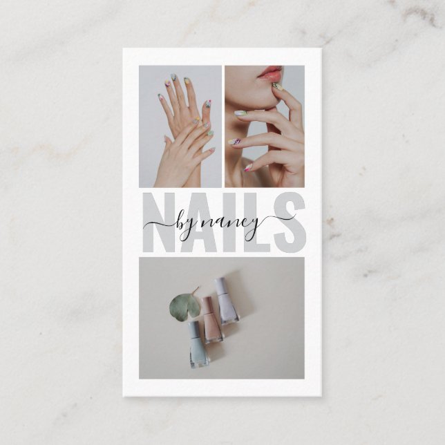 Nail Artist Qr Code Social Media 3 Photo Collage Visitenkarte (Vorderseite)