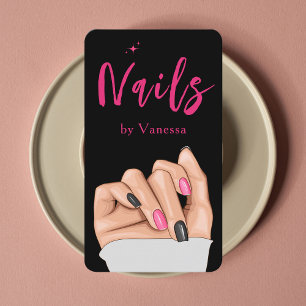 Nail Artist Salon Black Pink Qr Code Business Card Visitenkarte