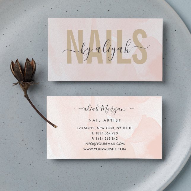 Nail Artist Script Calligraphy Blush Pink Visitenkarte (Von Creator hochgeladen)