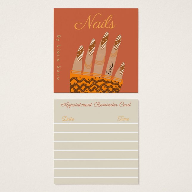 Nail Artist Script Hand gezeichnete Ernennung (Vorne & Hinten)