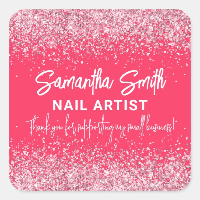Nail Artist Tech Beauty Salon Hot Pink Vielen Dank Quadratischer Aufkleber (Vorderseite)