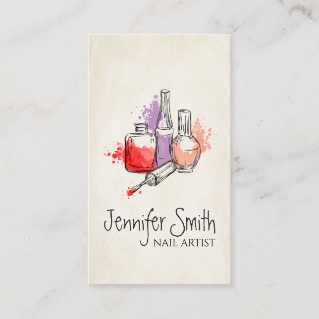 Nail Artist - Watercolor Nail Polnische Kunst Visitenkarte (Vorderseite)