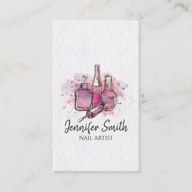 Nail Artist - Watercolor Nail Polnisches Kunstgesc Visitenkarte (Vorderseite)