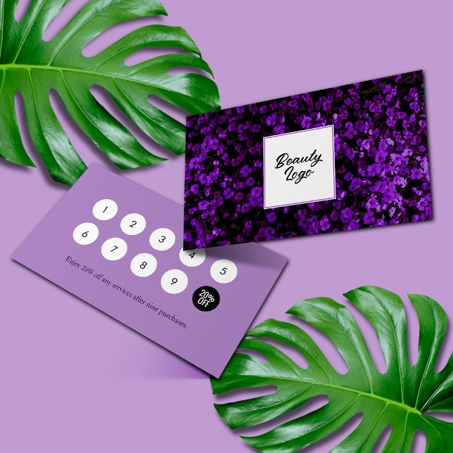 Nail | Beauty Salon Loyalty Card Purple Blumen Treuekarte (Von Creator hochgeladen)