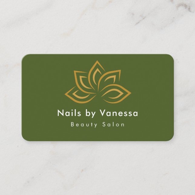 Nail Beauty Salon Qr Code Moss Green Business Card Visitenkarte (Vorderseite)