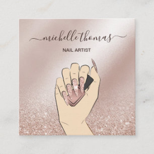 NAIL Künstlersignatur Rose Gold NAIL TECHNICIAN Sq Quadratische Visitenkarte