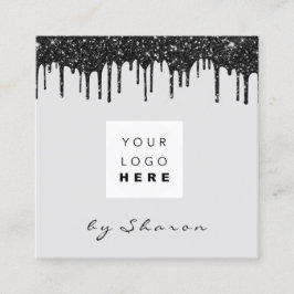 Nail Lashes Schwarze Tropfen 6 Punches Logo Grau Quadratische Visitenkarte