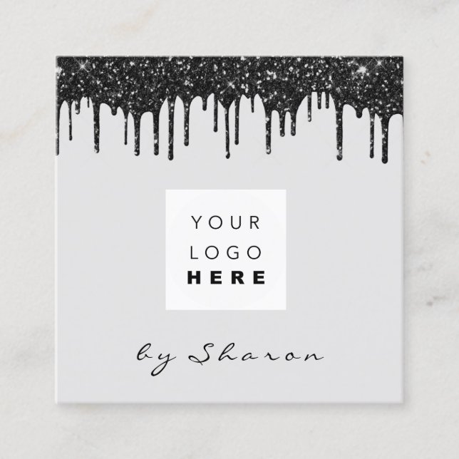 Nail Lashes Schwarze Tropfen 6 Punches Logo Grau Quadratische Visitenkarte (Vorderseite)