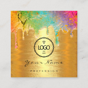 Nail Makeup Holograph Tropfen Logo QRCode Gold Uni Quadratische Visitenkarte