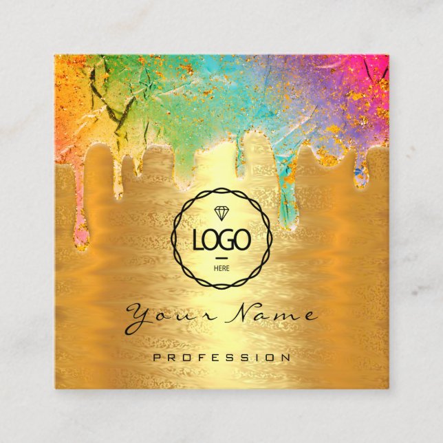 Nail Makeup Holograph Tropfen Logo QRCode Gold Uni Quadratische Visitenkarte (Vorderseite)