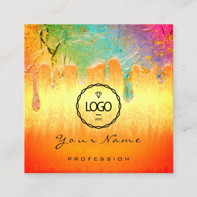 Nail Makeup Holographic Tropfen Mermaid-Logo QR-Co Quadratische Visitenkarte (Vorderseite)