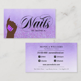 Nail Manicure Tech Lila Glam Glitzer Nail Salon Visitenkarte