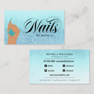 Nail Manicurist Tech Turquoise Glam Glitzer Salon  Visitenkarte