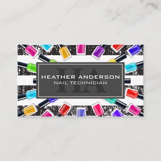 Nail Polnische Flaschen | Monogramm und Streifen | Terminkarte (Vorderseite)