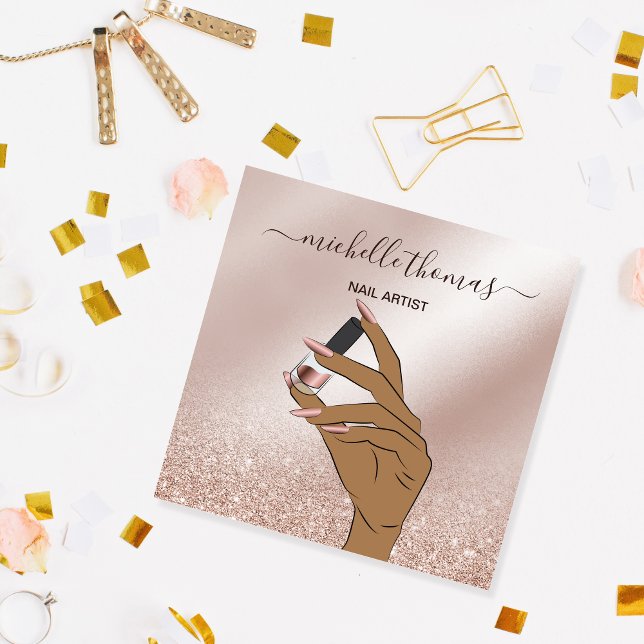 NAIL Rose gold NAIL TECHNICIAN Sq Quadratische Visitenkarte (Von Creator hochgeladen)