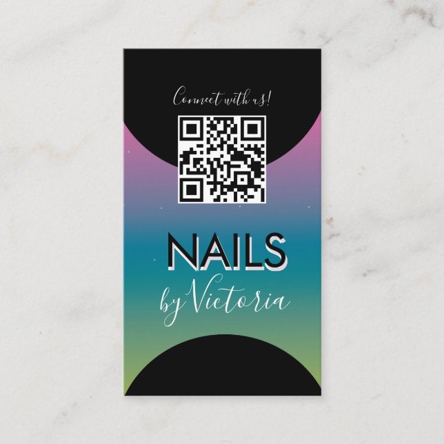 Nail Salon Beauty Artist QR Code Gradient Rainbow Visitenkarte (Vorderseite)