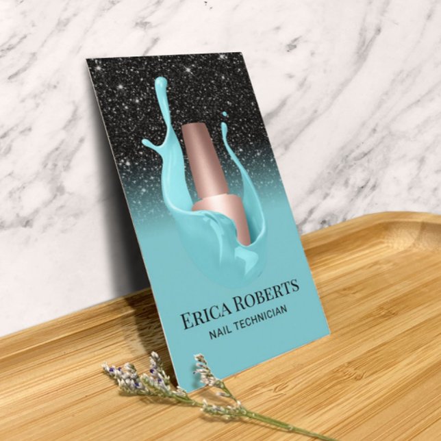 Nail Salon Black & Turquoise Polnischer Makeup Kün Visitenkarte (Von Creator hochgeladen)