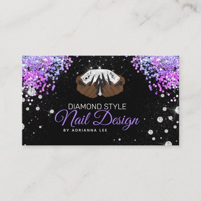 Nail Salon Diamond Lila Glitzer Manicurist Shop Visitenkarte (Vorderseite)