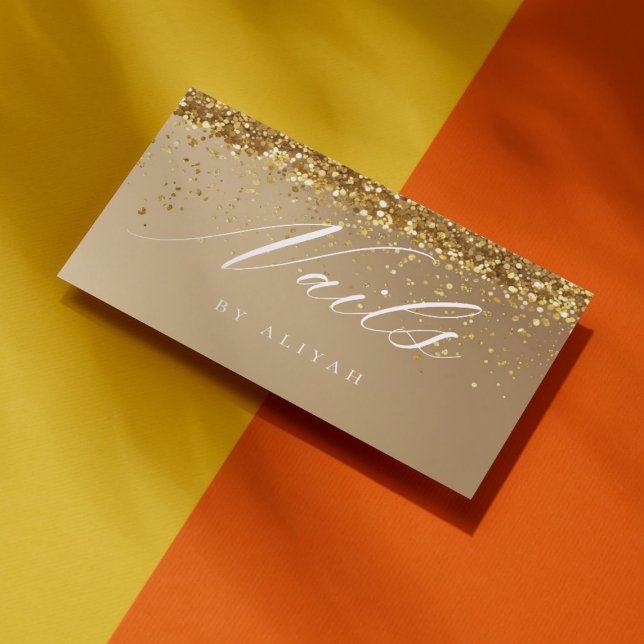 Nail Salon Gold Glitzer Confetti Business Card Visitenkarte (Von Creator hochgeladen)