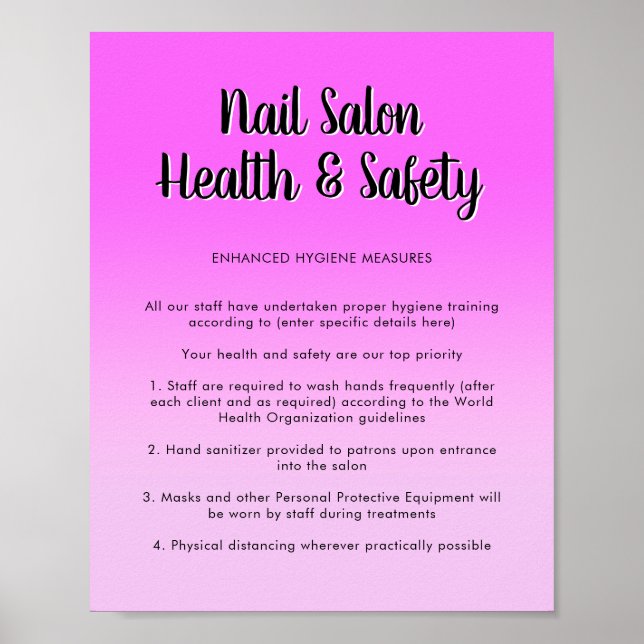 Nail Salon Health Bright Lila Covid Safety Poster (Vorne)