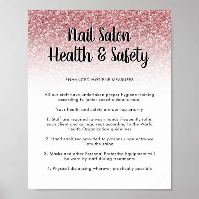 Nail Salon Health Safety Poster Rose Gold Glitzer (Vorne)