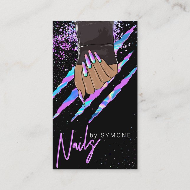 Nail Salon Holographic Modern Glam Trendy Business Visitenkarte (Vorderseite)