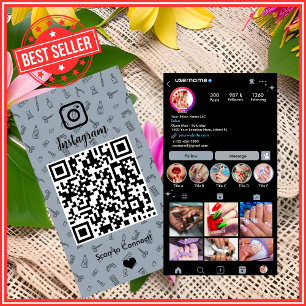 Nail Salon Instagram Dusty Blue Social Media QR Visitenkarte
