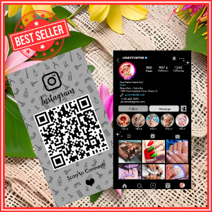Nail Salon Instagram Gray   QR-Code für soziale Me Visitenkarte