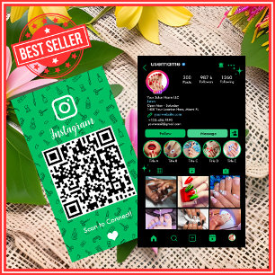 Nail Salon Instagram Green   QR-Code für soziale M Visitenkarte