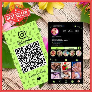 Nail Salon Instagram Lime Green   Social Media QR Visitenkarte