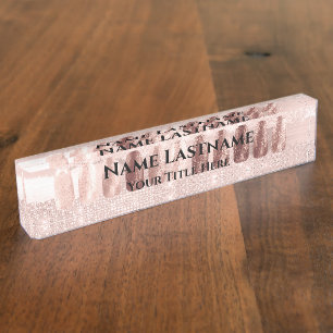 Nail Salon Künstlerische Rose Blush Eleganter LUX Namensplakette