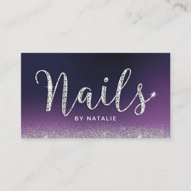 Nail Salon Lila Luxury Diamond Typografie Visitenkarte (Vorderseite)