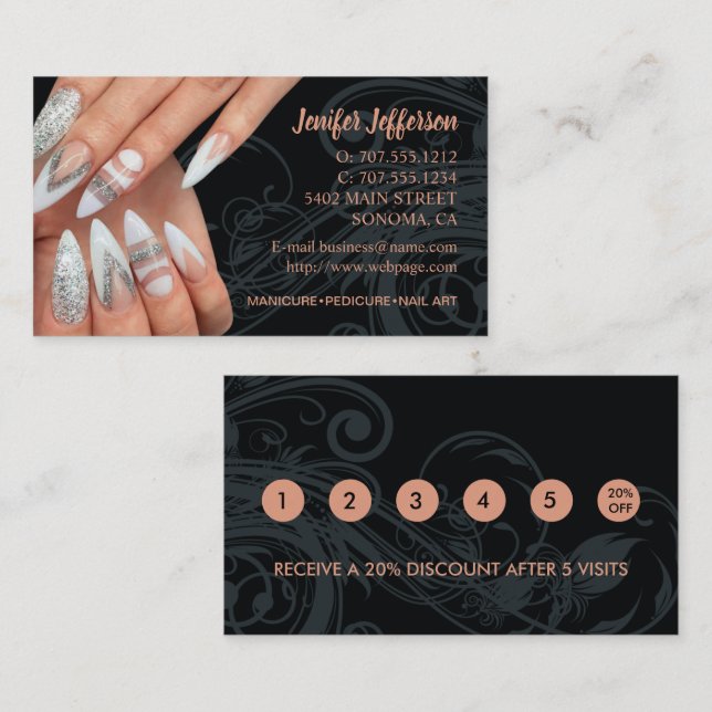 Nail Salon Loyalty Discount Business Card Treuekarte (Vorne/Hinten)