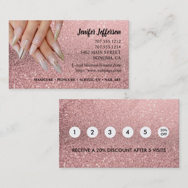 Nail Salon Loyalty Discount Business Card Treuekarte (Vorne/Hinten)