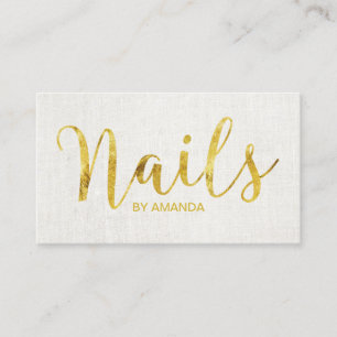 Nail Salon Manicurist Gold Script Elegante Linen Visitenkarte