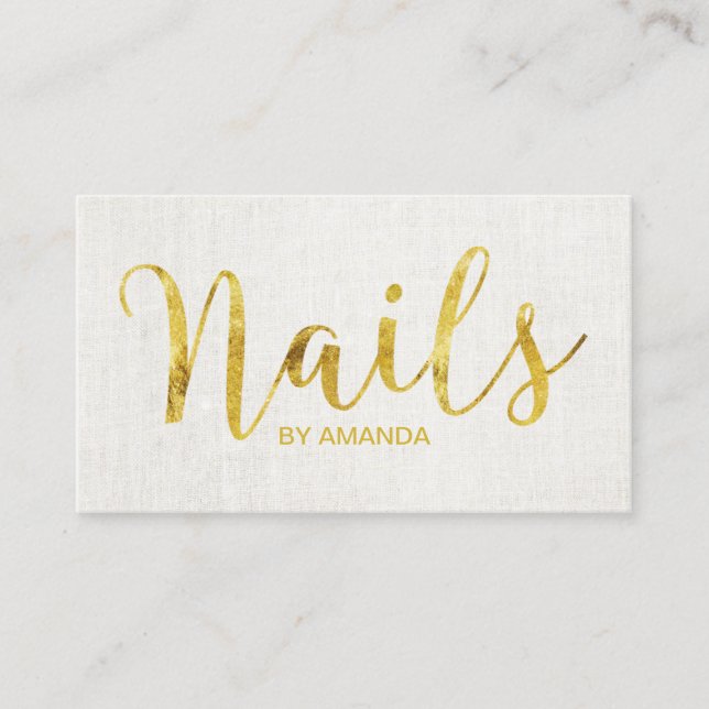 Nail Salon Manicurist Gold Script Elegante Linen Visitenkarte (Vorderseite)