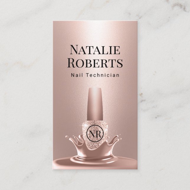 Nail Salon Manicurist Rose Gold Polish Splash #2 Visitenkarte (Vorderseite)