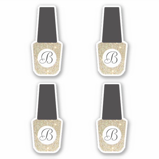 Nail Salon Monogram auf Gold Glitzer Nail Polnisch Aufkleber (Vorderseite)