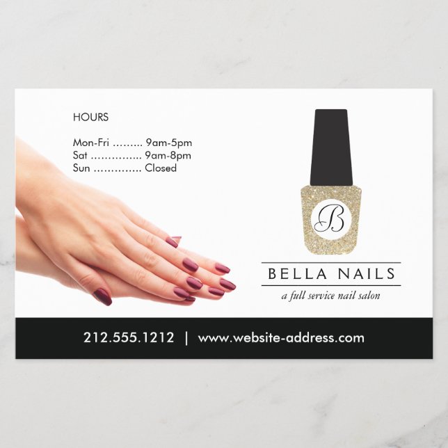 Nail Salon Monogram auf Gold Glitzer Nail Polnisch Flyer (Vorne)