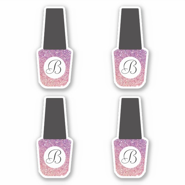 Nail Salon Monogram auf Lila Glitzer Nail Polnisch Aufkleber (Vorderseite)