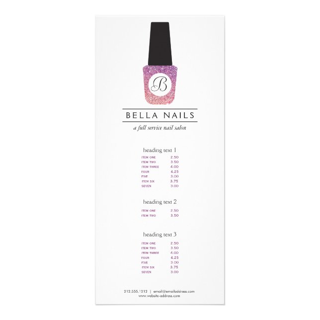 Nail Salon Monogram auf Lila Glitzer Nail Polnisch Werbekarte (Vorne)