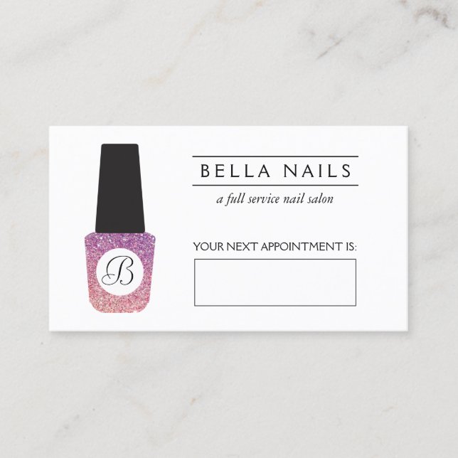 Nail Salon Monogram Lila Glitzer Ernennung Terminkarte (Vorderseite)