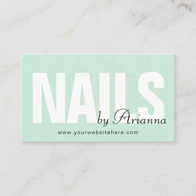 Nail Salon | Nail Tech | Nail Stylist Minze Green Visitenkarte (Vorderseite)