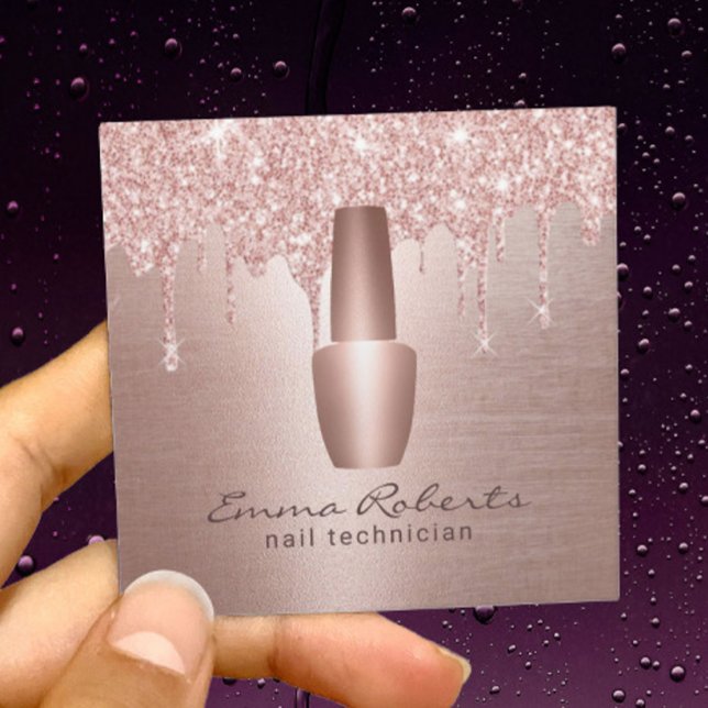 Nail Salon Rose Gold Glitzer Tropfen Makeup Artist Quadratische Visitenkarte (Von Creator hochgeladen)
